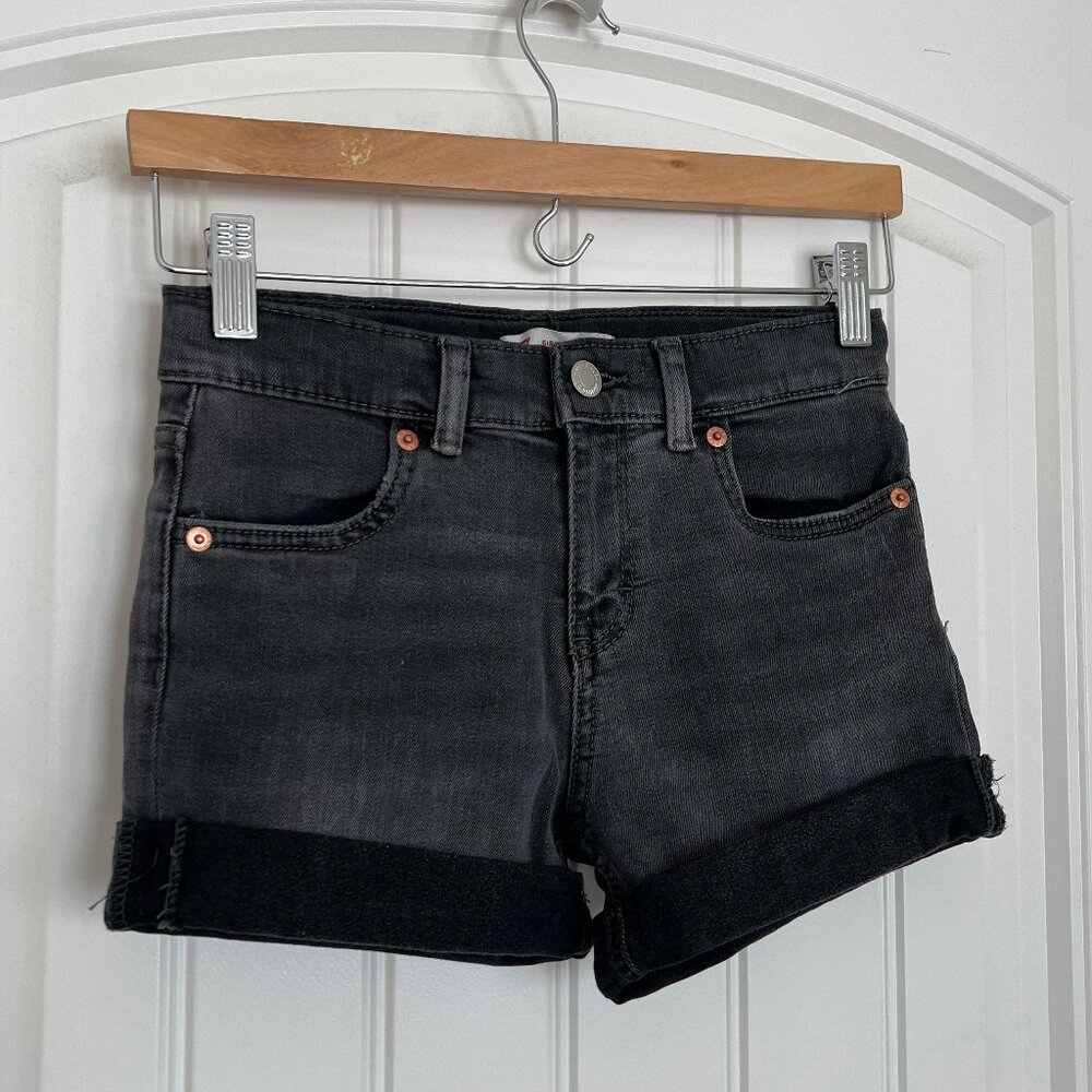 NWOT Levi's Girls' Kids Girlfriend Black Cuffed Stretch Midrise Shortie Sz 10
